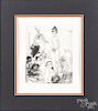 Pablo Picasso signed engraving of cupid and nude figures, #32/50, 8 1/2'' x 6 3/4''.