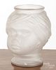 Frosted glass canister in the form of a child's head, 10'' h.