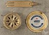 Three brass items, to include glove form, spittoon, and Titanic Sportswear porthole plaque.