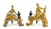 A Pair of Rococo Style Gilt Bronze Figural Andirons Height 12 inches.