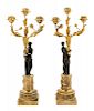 A Pair of French Gilt and Patinated Bronze Figural Three-Light Candelabra Height 20 inches.