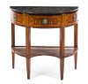 A Louis XVI Marquetry Console Desserte Height 34 x width 37 x depth 17 1/2 inches.