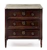 A Louis XVI Gilt Metal Mounted Mahogany Commode Height 32 1/2 x width 32 x depth 22 inches.