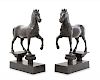 A Pair of Continental Bronze Models of Horses Height 12 3/4 inches.
