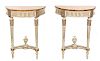 A Pair of Louis XVI Style Painted Console Tables Height 31 1/8 x width 18 3/8 x depth 10 1/2 inches.