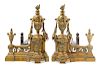 A Pair of Louis XVI Style Brass Chenets Height 13 1/2 inches.