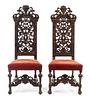 A Pair of Renaissance Revival Walnut Side Chairs Height 54 inches.