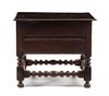 A William and Mary Style Oak Storage Bench Height 17 3/4 x width 20 5/8 x depth 16 3/4 inches.
