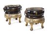 A Pair of Japanned Wine Cisterns Height overall 26 x width 28 1/2 x depth 23 inches.