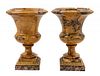 A Pair of Continental Marble Urns Height 13 3/8 inches.