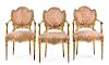 A Set of Three Venetian Giltwood Armchairs Height 37 3/8 inches.