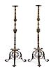 A Pair of Neoclassical Brass Torcheres Height 59 3/4 inches.