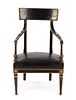 An Italian Painted and Parcel Gilt Armchair Height 34 1/2 inches.