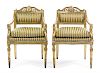 A Pair of Continental Giltwood Armchairs Height 35 inches.
