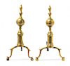 A Pair of Colonial Style Brass Andirons Height 18 inches.