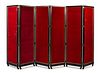 A Velvet Inset Lacquered Six-Panel Floor Screen Height 78 7/8 inches x width of each panel 21 inches.