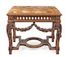 A Louis XIV Style Carved Oak Table Height 34 x width 43 x depth 27 1/2 inches.