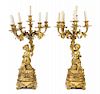 A Pair of Louis XV Style Gilt Bronze Six-Light Candelabra Height 34 inches.