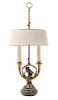 A French Gilt, Patinated Bronze and Marble Two-Light Lamp Height overall 21 1/2 inches.