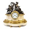 A Louis XVI Style Gilt, Patinated Bronze and Marble Figural Mantel Clock Height 16 x width 16 1/2 inches.