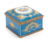 A Gilt Metal Mounted Sevres Style Porcelain Box Height 2 3/4 x width 4 x depth 4 inches.