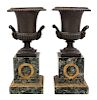 A Pair of Empire Bronze Urns Height 13 1/2 inches.