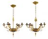A Pair of Empire Style Gilt and Patinated Bronze Six-Light Chandeliers Height 35 x diameter 20 inches.