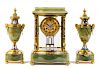 A French Onyx and Champleve Clock Garniture Height of mantel clock 12 5/8 inches.