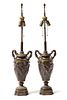 A Pair of Neoclassical Style Bronze Lamps Height overall 36 1/4 inches.