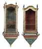 Two Portuguese Faux Marble Painted and Partial Gilt Display Cabinets Height of tallest 67 x width 26 x depth 15 1/2 inches.
