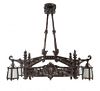 A Wrought Iron Four-Light Chandelier Height 48 x width 43 inches.