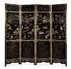 A Chinese Hardstone Mounted Four-Panel Floor Screen Height 87 1/2 x width of each panel 23 inches.