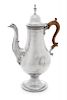 An American Silver Coffee Pot, William Ball, Baltimore, Circa 1795, the domed lid having an urn form finial and a beaded rim,