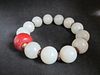 OLD Chinese White Jade Bracelet with 12 Beads with Agate bead (dia 1.8 cm),   jade bead dia. 1.6 cm