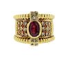 18K Gold Diamond Red Stone Wide Band Ring