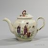 Staffordshire Creamware Chinoiserie Decorated Teapot and Cover