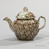 Tortoiseshell-glazed Cream-colored Earthenware Teapot and Cover