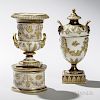 Two Wedgwood Gilded and Bronzed Queen's Ware Vases and Covers