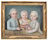 French School, Late 18th Century      Portrait of Three Children and Their Pet Canary