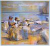 Arleen Targan Landscape Fishing Pastel Drawing