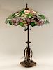 American Leaded Stained Glass Gilt Brass Lamp