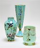 3 French Opaline Glass Enamel Decorated Vases