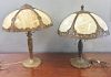 2 Tiffany Style Slag Glass Table Lamps .