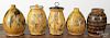 Five pieces of Greg Shooner redware, tallest - 9''.