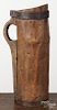Large wooden pitcher with iron strapping, 19th c., 18'' h.