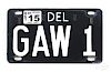 Enameled Delaware license plate, labeled by Lansdale Porcelain Enamel Co.