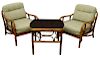 (3) RATTAN FRAMED FICKS REED CHAIRS & SIDE TABLE