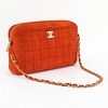 Chanel Vintage Orange Quilted Suede Shoulder Bag.