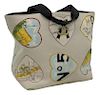 LARGE CHANEL HEARTS PRINT CANVAS TOTE BAG