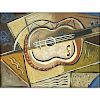 1930's French School oil/collage on Masonite "Still Life With Guitar".